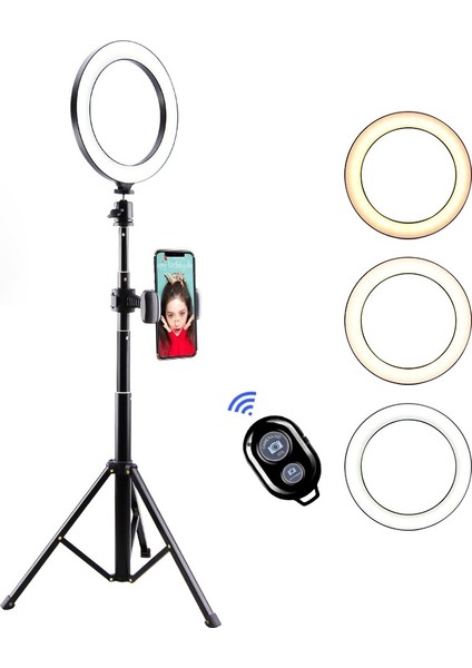 T9 Halka Fotoğraf Doldurma Işık Seti [halka Işık + Tripod Standı + Telefon Braketi + Bluetooth Uzaktan Kumanda] (Yurt Dışından)