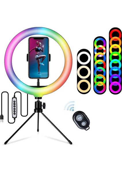 S26-RGB 10 Inç USB Rgb LED Halka Işık Telefon Tutucu ile (Yurt Dışından)