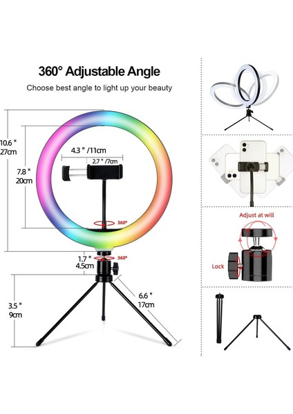 S26-RGB 10 Inç USB Rgb LED Halka Işık Telefon Tutucu ile (Yurt Dışından)