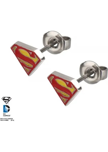 Sales One Body Vibe Dc Comics Paslanmaz Çelik Red And Yellow Epoxy Superman Logo Geçmeli Küpe