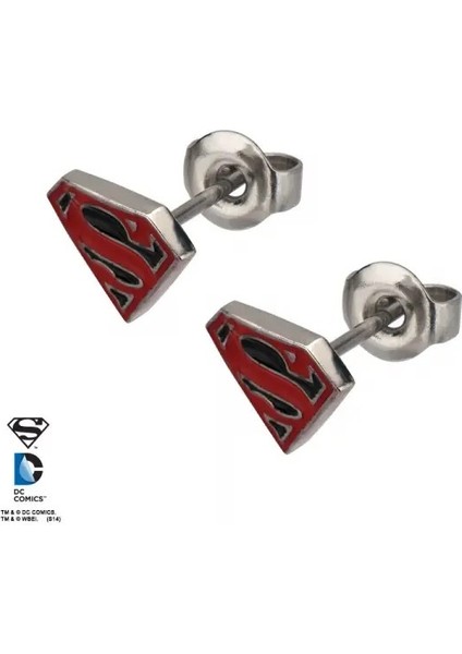 Sales One Body Vibe Dc Comics Paslanmaz Çelik Red And Black Epoxy Superman Logo Geçmeli Küpe