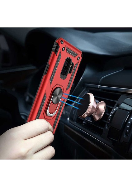 Samsung Galaxy S9 Plus Kılıf Çift Katmanlı Yüzüklü Manyetik Vega Kapak + Tam Kaplayan 6d Polymer Nano Ekran Koruyucu Siyah