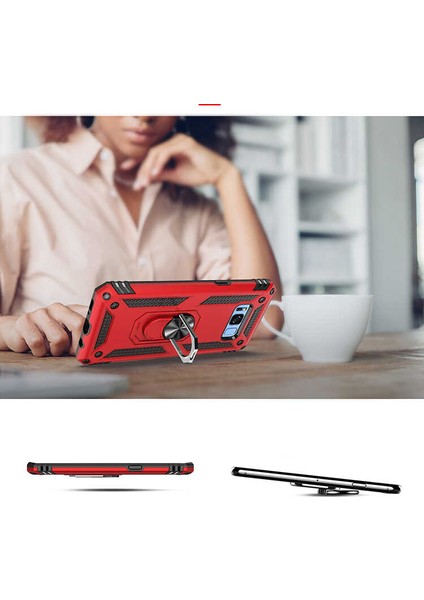 Samsung Galaxy Note 8 Kılıf Çift Katmanlı Yüzüklü Manyetik Vega Kapak + Tam Kaplayan 6d Polymer Nano Ekran Koruyucu Lacivert