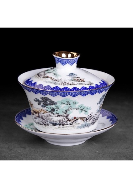 Jingdezhen Seramik Çay Tureen Mavi ve Beyaz Porselen Büyük Çay Kase Çay Bardağı Çay Töreni Aksesuarları Gaiwan | Çay Tureen (Yurt Dışından)