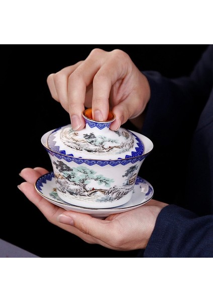 Jingdezhen Seramik Çay Tureen Mavi ve Beyaz Porselen Büyük Çay Kase Çay Bardağı Çay Töreni Aksesuarları Gaiwan | Çay Tureen (Yurt Dışından) modelleri