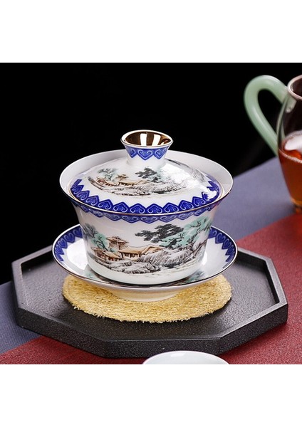 Jingdezhen Seramik Çay Tureen Mavi ve Beyaz Porselen Büyük Çay Kase Çay Bardağı Çay Töreni Aksesuarları Gaiwan | Çay Tureen (Yurt Dışından) indirimleri