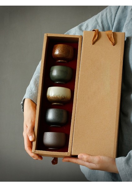 80ml 5'li Seramik Çay Fincanı Seti - Çok Renkli (Yurt Dışından)