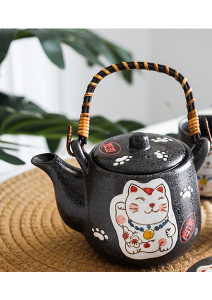 Şanslı Kedi Çay Seti Japon Tarzı El Boyalı Yaratıcı Seramik Ev Hediye Kutusu 1 Pot + 4 Fincan Kung Fu Çay Seti Için Set | Teaware Setleri (Yurt Dışından)