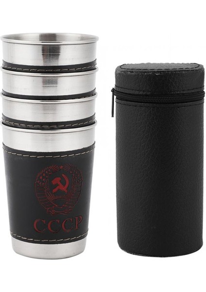 4 Adet 150 ml Mini Bardaklar Istiflenebilir Paslanmaz Çelik Bardaklar Taşınabilir Şarap Bira Kahve Fincanı Dış Kamp Kamp Kupa Deri Kapak ile | Teacups (Yurt Dışından)