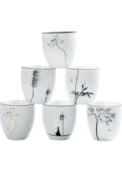 6 Adet Geleneksel Seramik Çay Bardağı El Boyalı 6 Bardak Çin Kung Fu Kupası Porselen Çay Bardağı Setleri Drinkware 150ML | Teacups (Farklı Bardaklar) (Yurt Dışından)