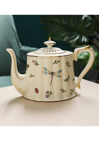 Fincan Avrupa Tarzı Çiçek Çay Kahve Fincanı Tabağı Su Isıtıcısı Seti Retro Pastoral Retro Set Saray Tarzı Seramik Pot Kupası (Yurt Dışından)