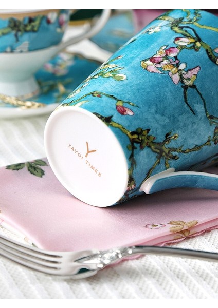 Van Gogh Boyama Kemik Çini Kahve Fincanı Daire 1.3l Çaydanlık Şeker Tankı 400 ml Çay Kupa Süt Pot 8 Inç Biftek Tatlı Plaka | Teaware Setleri (Yurt Dışından)