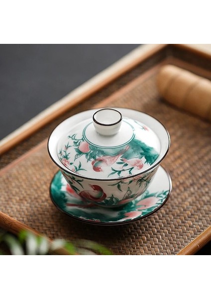 Jingdezhen Gaiwan Renkli Şube Kuş Tureen Kapaklı Seramik Kupası Kapak Tabağı Seti Çay Kase Drinkware Dekor Zanaat Hediye Teaset | Çay Tureen (Yurt Dışından) modelleri