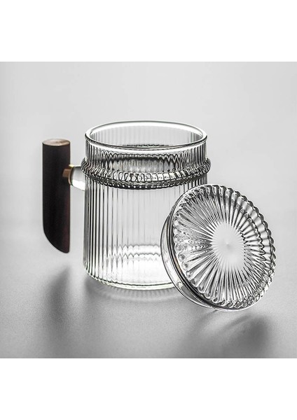 Isıya Dayanıklı Cam Çay Bardağı Ahşap Kolu ile Filtre Dikey Çizgili Çaydanlık Puer Su Isıtıcısı Çiçek Çay Seti Kahve Teaware | Teacups (Yurt Dışından)