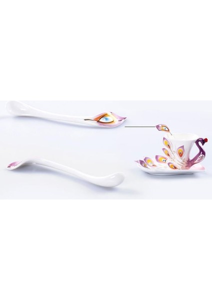 3D Renk Emaye Hayvan Kahve Fincanı Sos ve Kaşık Seti ile Seramik Çay Bardak Porselen Drinkware | Teacups (Mor) (Yurt Dışından)