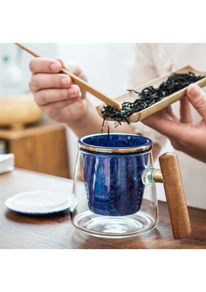 Yaratıcı Isıya Dayanıklı Cam Çay Fincanı Seramik Filtre ve Kapak ile Ofis Çay Süzgeci Kupası Çift Basit Su Kupa Drinkware | Teacups (Mavi) (Yurt Dışından) fırsatları