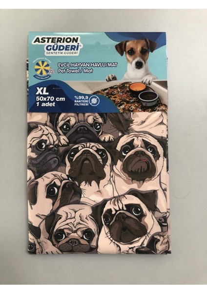 Pug Desen Baskılı Pet Havlu Mat Pad Köpek - Kedi Kuruluma ve Alt Örtüsü 50x70 cm