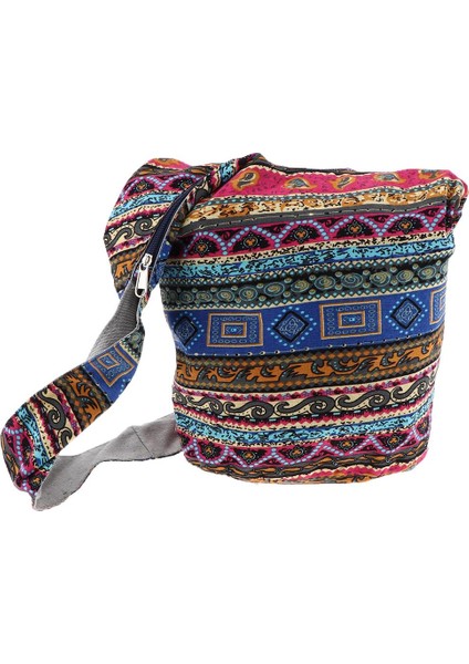 Bohemian Sling Crossbody Omuz Çantası Hippi Çingene Zip Üst Çanta Siyah