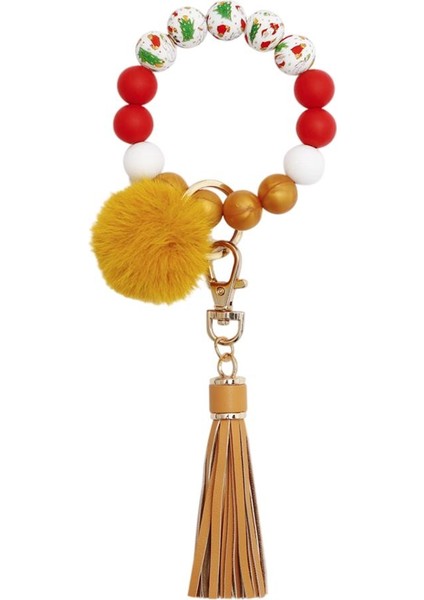 Noel Bilezik Anahtarlık Bileklik Anahtarlık Taşınabilir W / Püskül Kolye Kırmızı(Yurt Dışından)