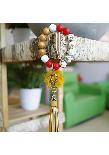 Noel Bilezik Anahtarlık Bileklik Anahtarlık Taşınabilir W / Püskül Kolye Kırmızı(Yurt Dışından) fiyatları