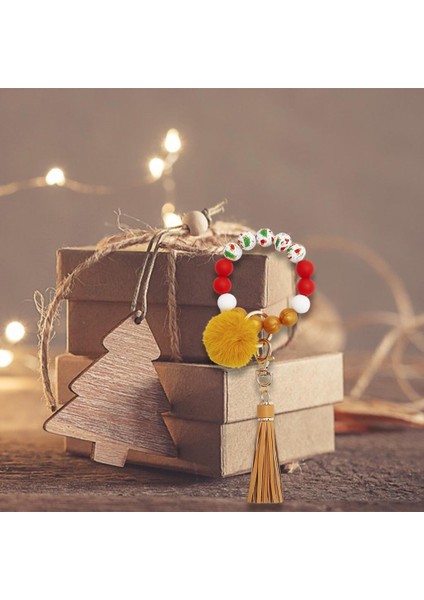 Noel Bilezik Anahtarlık Bileklik Anahtarlık Taşınabilir W / Püskül Kolye Kırmızı(Yurt Dışından) modelleri