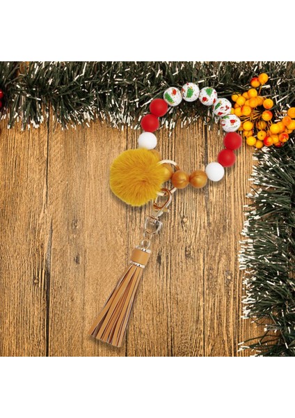 Noel Bilezik Anahtarlık Bileklik Anahtarlık Taşınabilir W / Püskül Kolye Kırmızı(Yurt Dışından) fırsatları