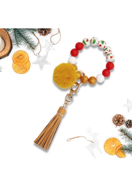 Noel Bilezik Anahtarlık Bileklik Anahtarlık Taşınabilir W / Püskül Kolye Kırmızı(Yurt Dışından) indirimleri