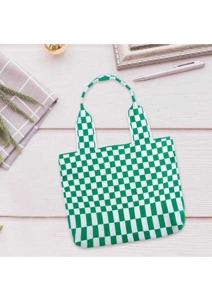 Chic Checkerboard Kadın Kızlar Örme Omuz Çantası Casual Tote Yeşil Mavi(Yurt Dışından)