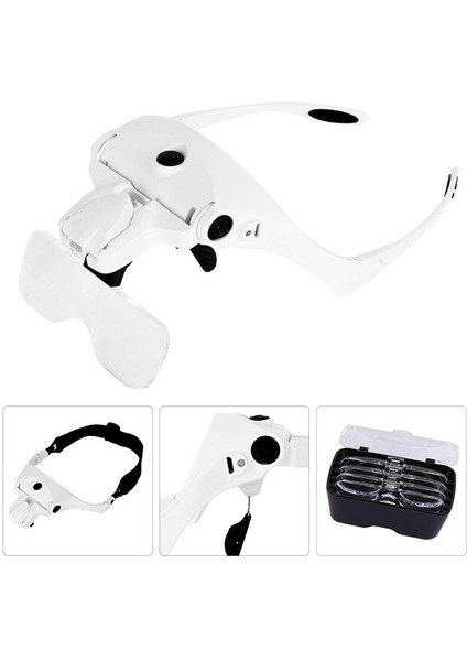 3.5x Ayarlanabilir Şarj Edilebilir Kafa Gözlük Büyüteç ile 2 LED Işıkları/usb Kablosu/5 Lens