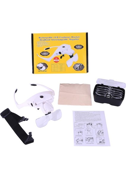 3.5x Ayarlanabilir Şarj Edilebilir Kafa Gözlük Büyüteç ile 2 LED Işıkları/usb Kablosu/5 Lens