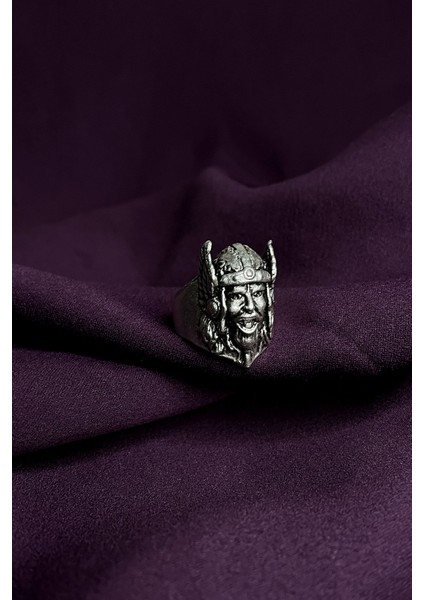 Viking Savaşçı Model Antik Mat Gümüş Kaplama Ayarlanabilir Yüzük
