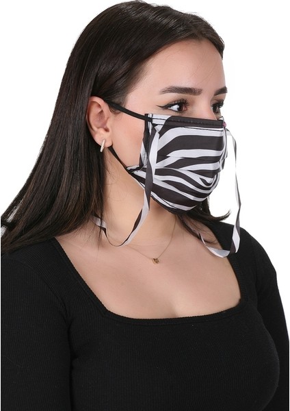 Gümüş Iyonlu Boyundan Askılı Yıkanabilir Zebra Desenli Maske