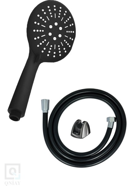 Siyah Papatya Duş Başlığı (Siyah) Pvc Duş Hortumu Duş Takımı Duş Seti