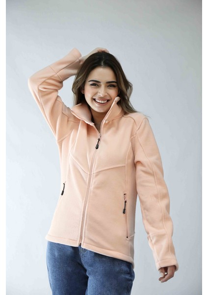 Kadın Balıkçı Fermuarlı Sweatshirt Pembe