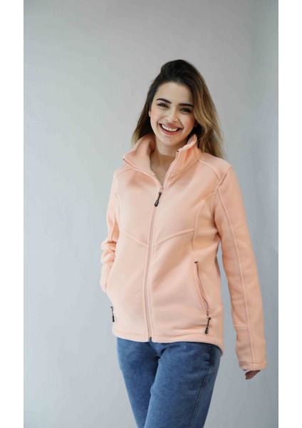 Kadın Balıkçı Fermuarlı Sweatshirt Pembe