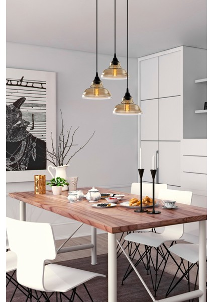 Dilberay Lüks Modern Sarkıt Füme 3’lü Avize