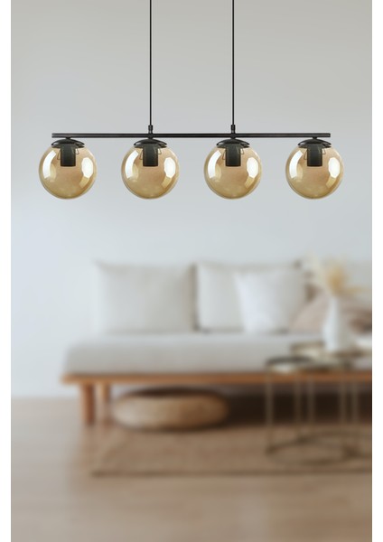 Sezar Füme Globe Camlı Modern Tasarım 4’lü Avize