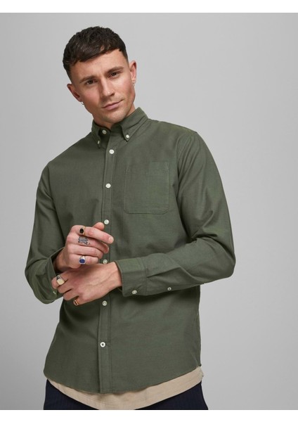 Slım Fıt Erkek Gömlek 12182486 Jjeoxford Shırt L/s S21 Noos modelleri