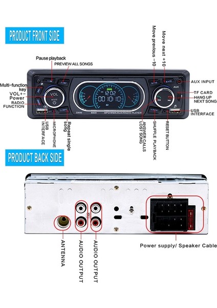 8809 Evrensel Araba 12 V Bluetooth Radyo Alıcısı Mp3 Çalar Siyah (Yurt Dışından)