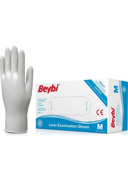 Beybi Latex Pudralı Çok Amaçlı Kullan At Eldiven Lateks 100'LÜ (M) Medium / Orta