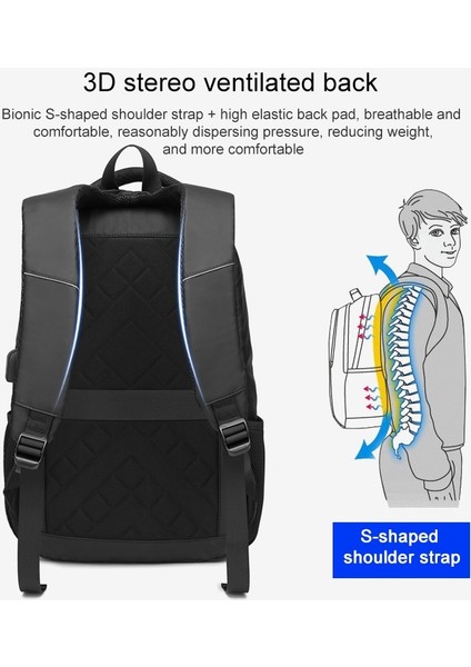 CXS-622 Su Geçirmez Laptop Çantası Sırt Çantası - Siyah (Yurt Dışından)