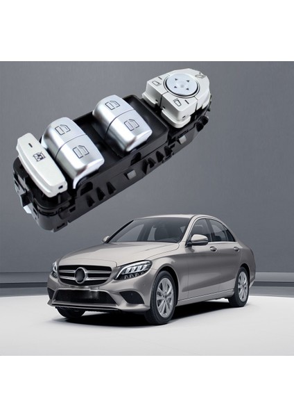 Mercedes W205 C Serisi Sol Dörtlü Cam Düğmesi Kırmızı Işıklı Siya