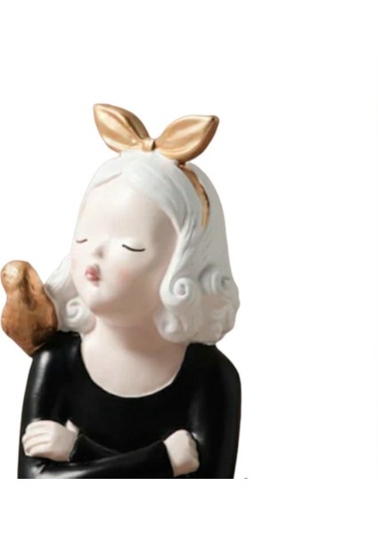 Kadın Sanatı Dekorasyon Figürü Biblo 15 x 11 Cm. Poliserin , Omzunda Kuş