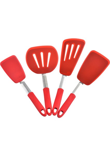 4x Silikon Spatula Nonmaz Yapışmaz Yapışmaz Paslanmaz Çelik Çekirdek