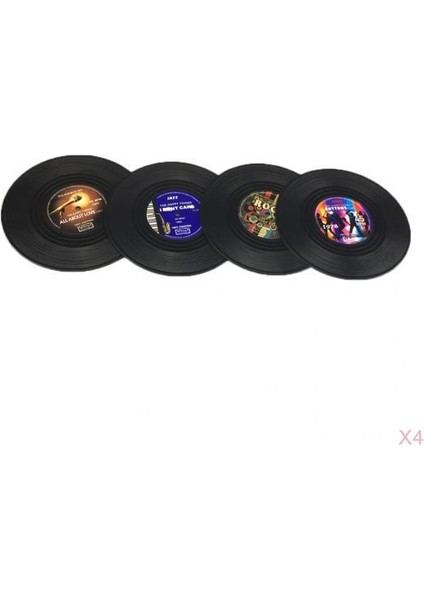 16 Adet Yuvarlak Fincan Mat Silikon Coaster Vinil Kayıt Desen 10 cm Dia Hediye