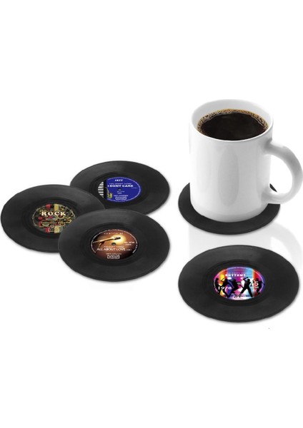 16 Adet Yuvarlak Fincan Mat Silikon Coaster Vinil Kayıt Desen 10 cm Dia Hediye fiyatları