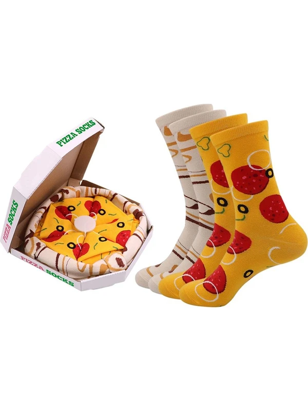 Baosity Unisex Pizza Desenli Çorap Seti - Sarı (Yurt Dışından)