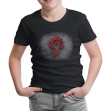 Lordd T-Shirt Lorddd T-Shirt T-Shirt World Of Warcraft - Horde Logo Siyah Çocuk Tshirt