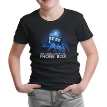 Lordd T-Shirt Lorddd T-Shirt T-Shirt Doctor Who - Angels Have The Phone Box Siyah Çocuk Tshirt