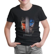 Lordd T-Shirt Lorddd T-Shirt T-Shirt Warcraft - Two Worlds One Home Siyah Çocuk Tshirt
